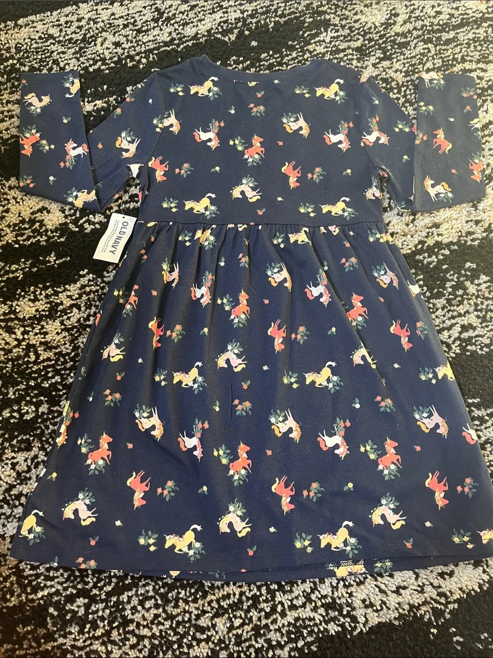 Old Navy Navy Unicorn & Floral Long-Sleeve Twirl Dress